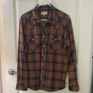 Tecovas Brown Plaid Button-Down Shirt with Navy Accents
